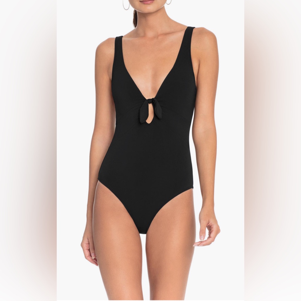 Robin Piccone Ava Plunge Underwire One-Piece Swimsuit, Black, Size 10, $178